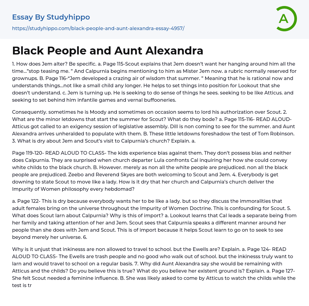 Black People and Aunt Alexandra Essay Example