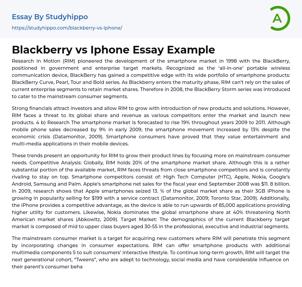 Blackberry vs Iphone Essay Example