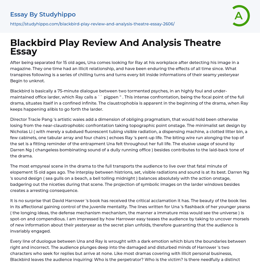 Blackbird Play Review And Analysis Theatre Essay