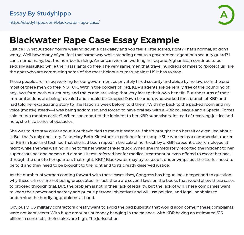 Blackwater Rape Case Essay Example