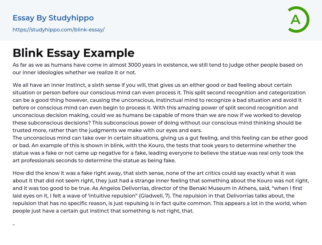 Blink Essay Example
