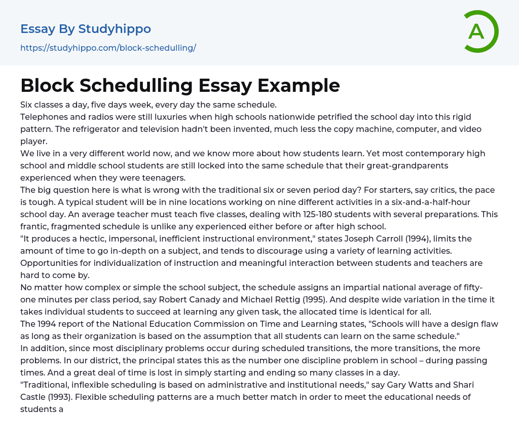 Block Schedulling Essay Example