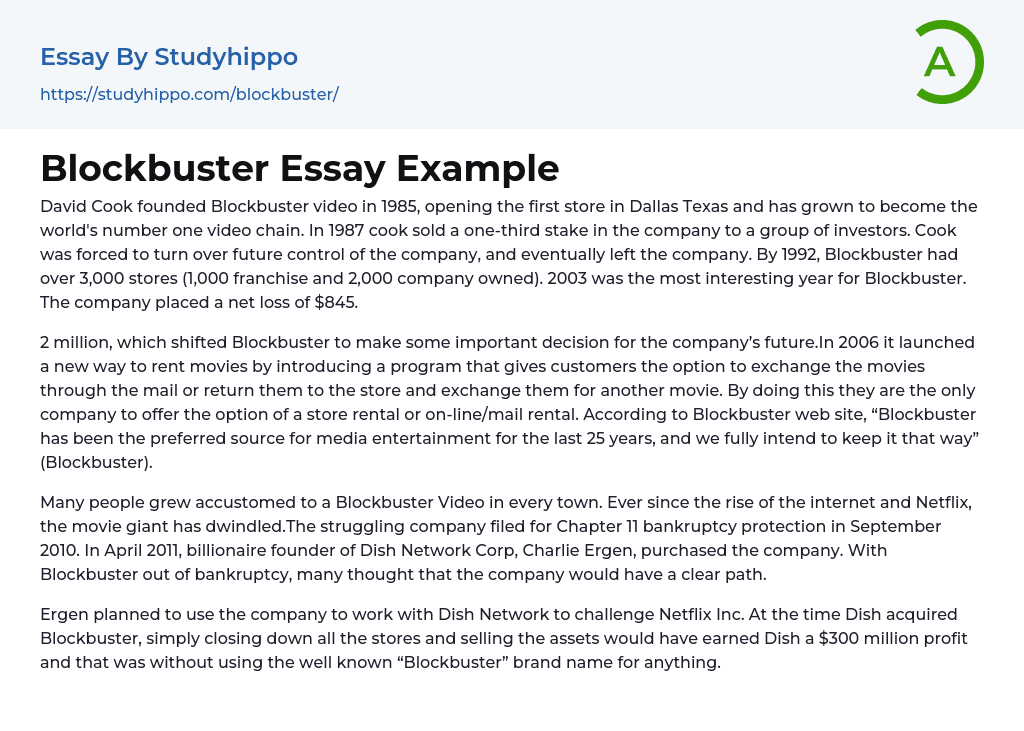 Blockbuster Essay Example