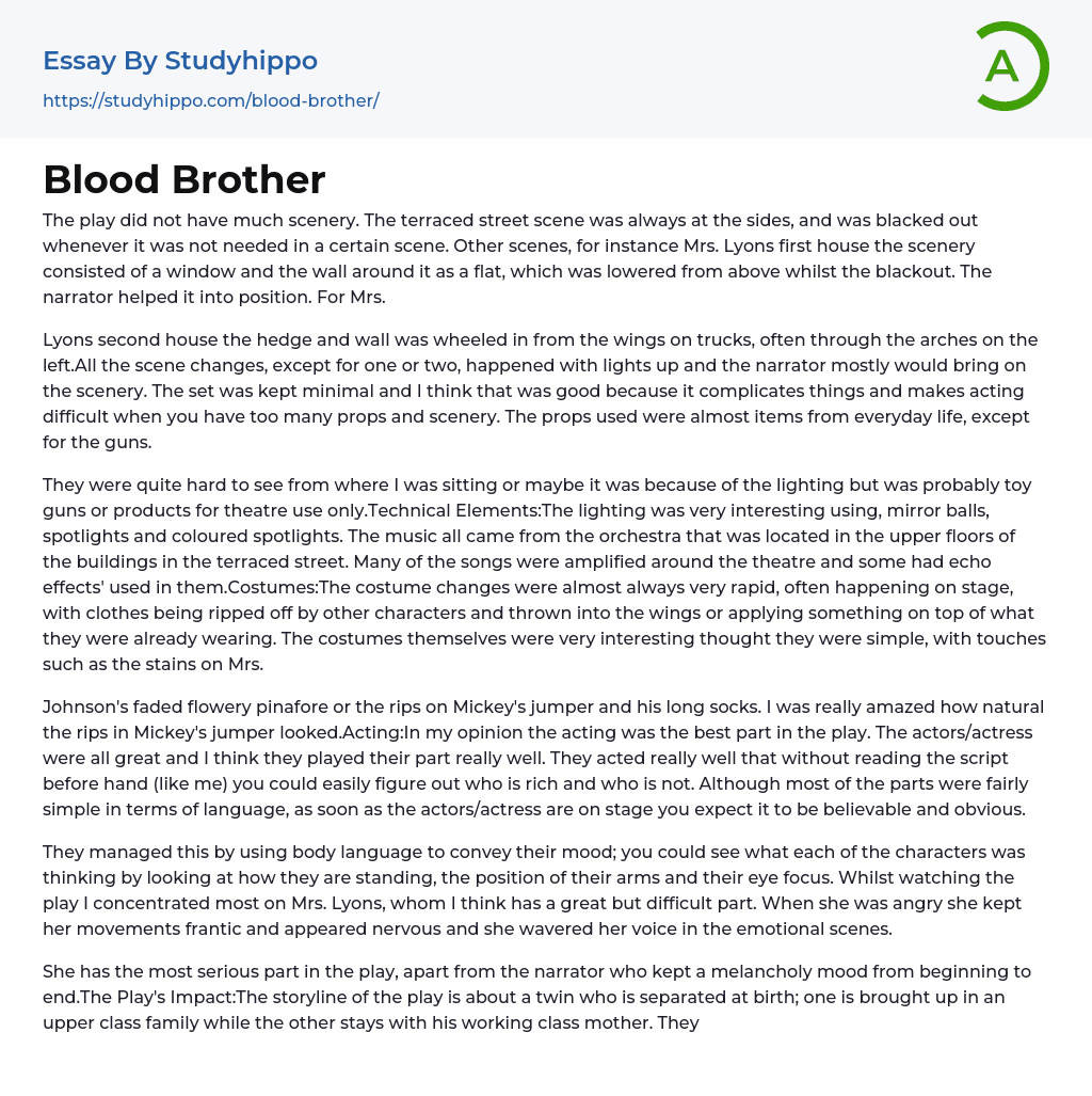 Blood Brother Essay Example