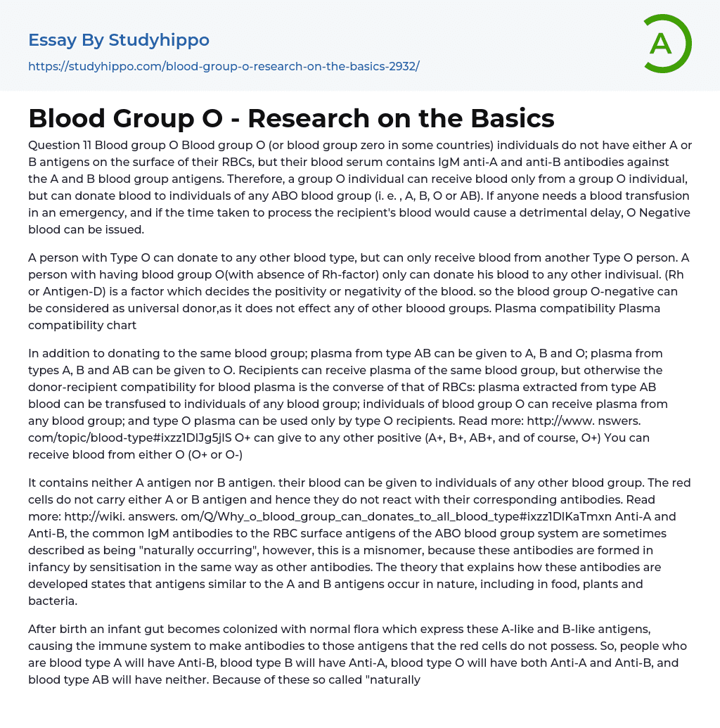 Zero Group: What You Need to Know About the Rarest Blood Group? Essay Example