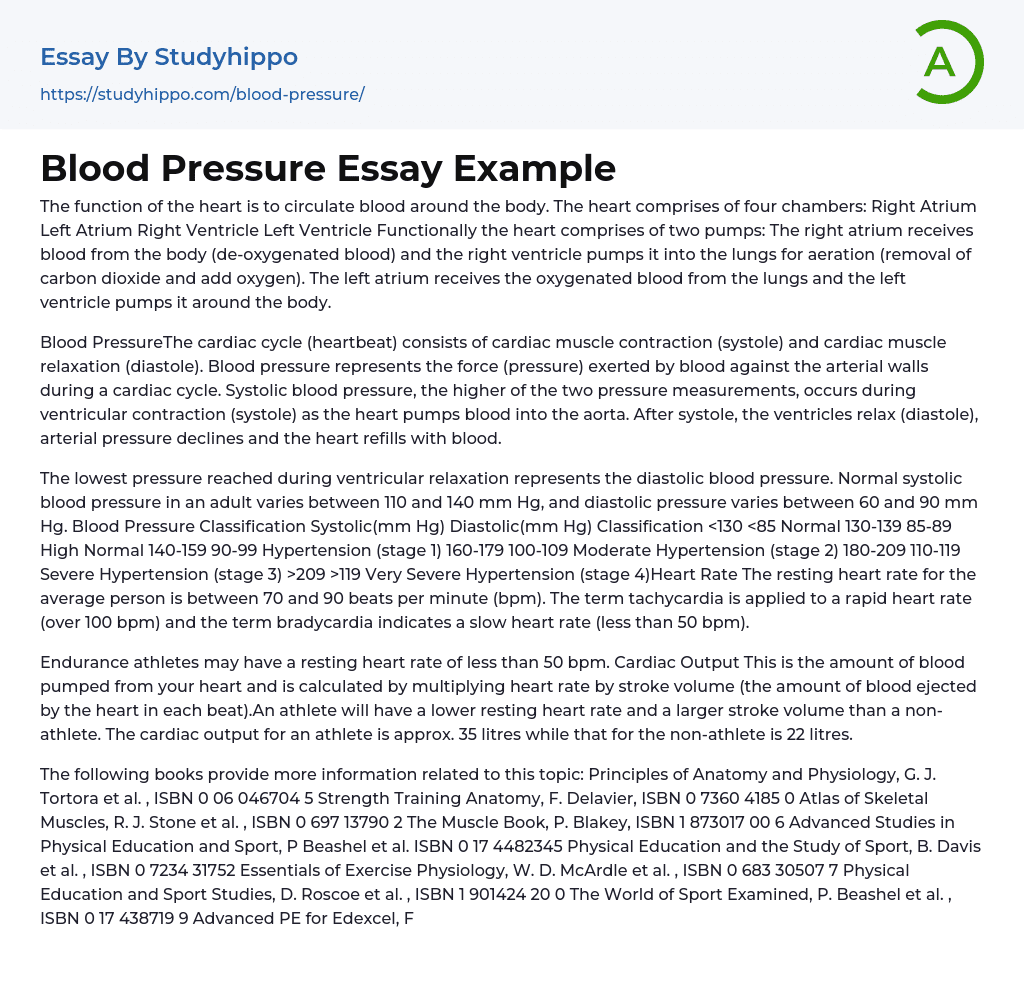 Blood Pressure Essay Example