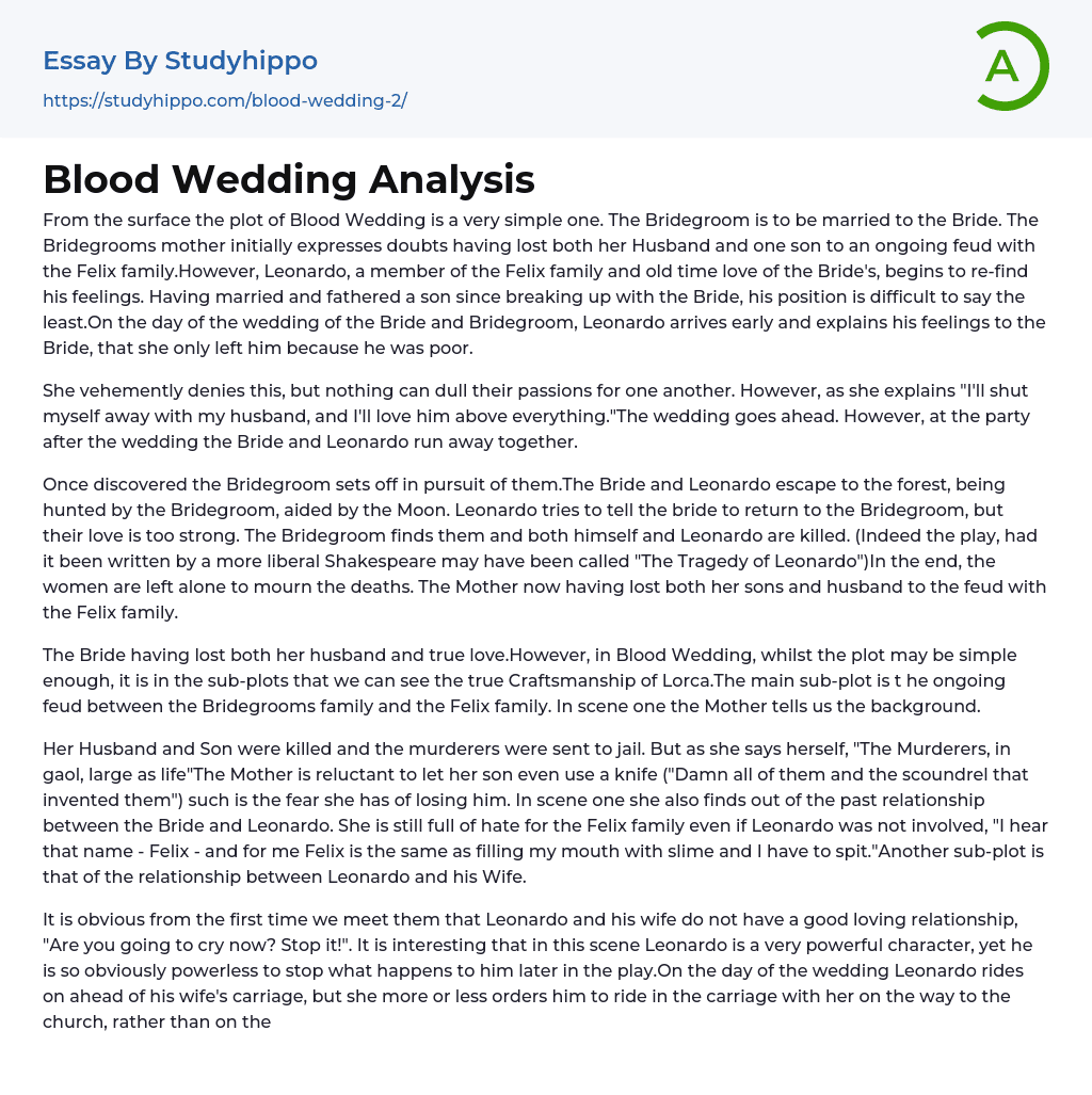 Blood Wedding Analysis Essay Example