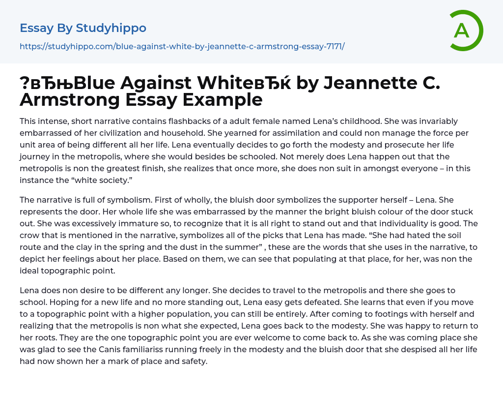 “?Blue Against White” by Jeannette C. Armstrong Essay Example