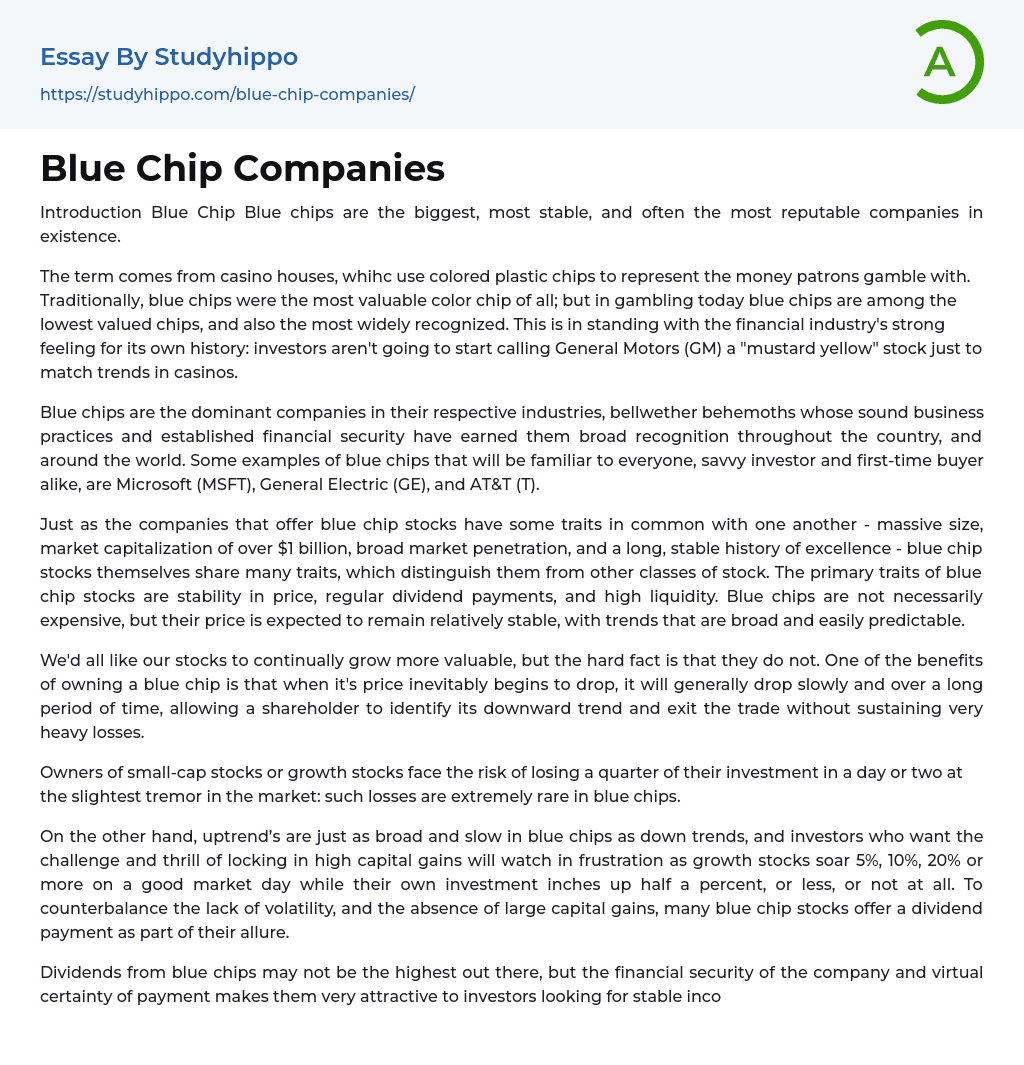 Blue Chip Companies Essay Example