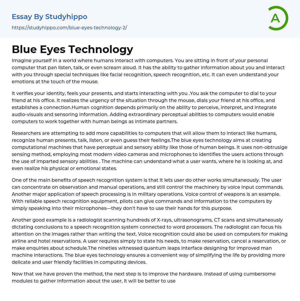 Blue Eyes Technology Essay Example