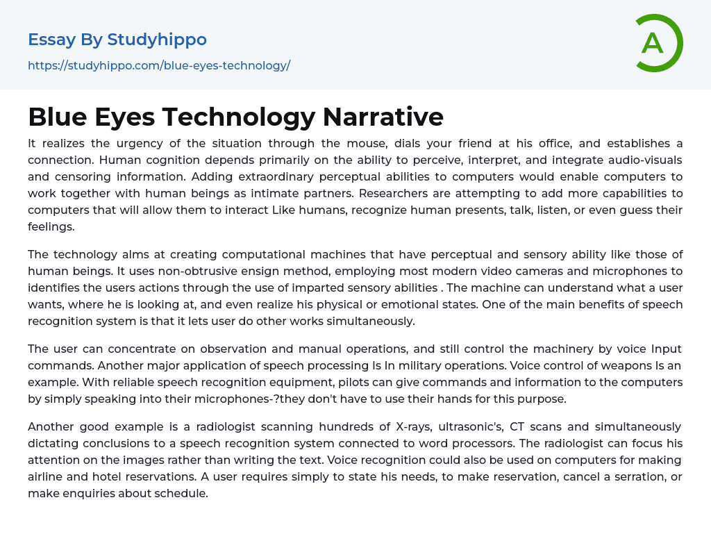 Blue Eyes Technology Narrative Essay Example