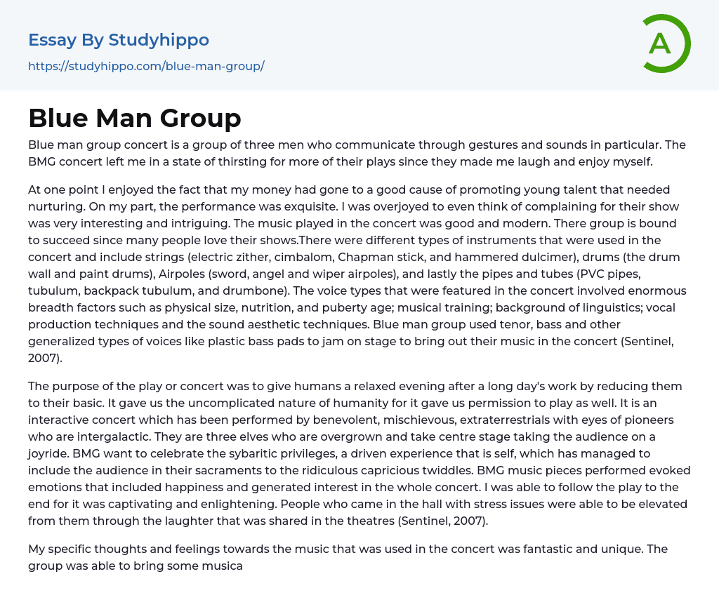 Blue Man Group Essay Example