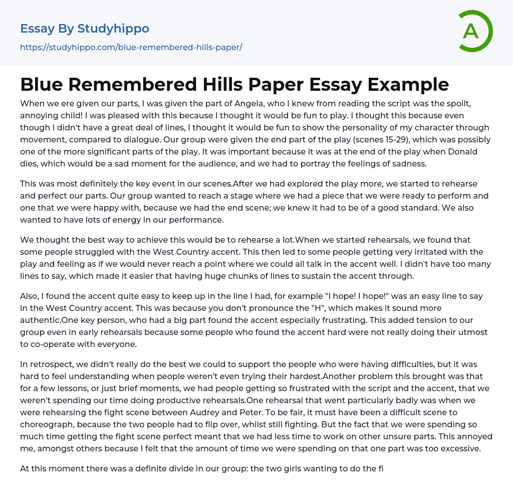 Blue Remembered Hills Paper Essay Example