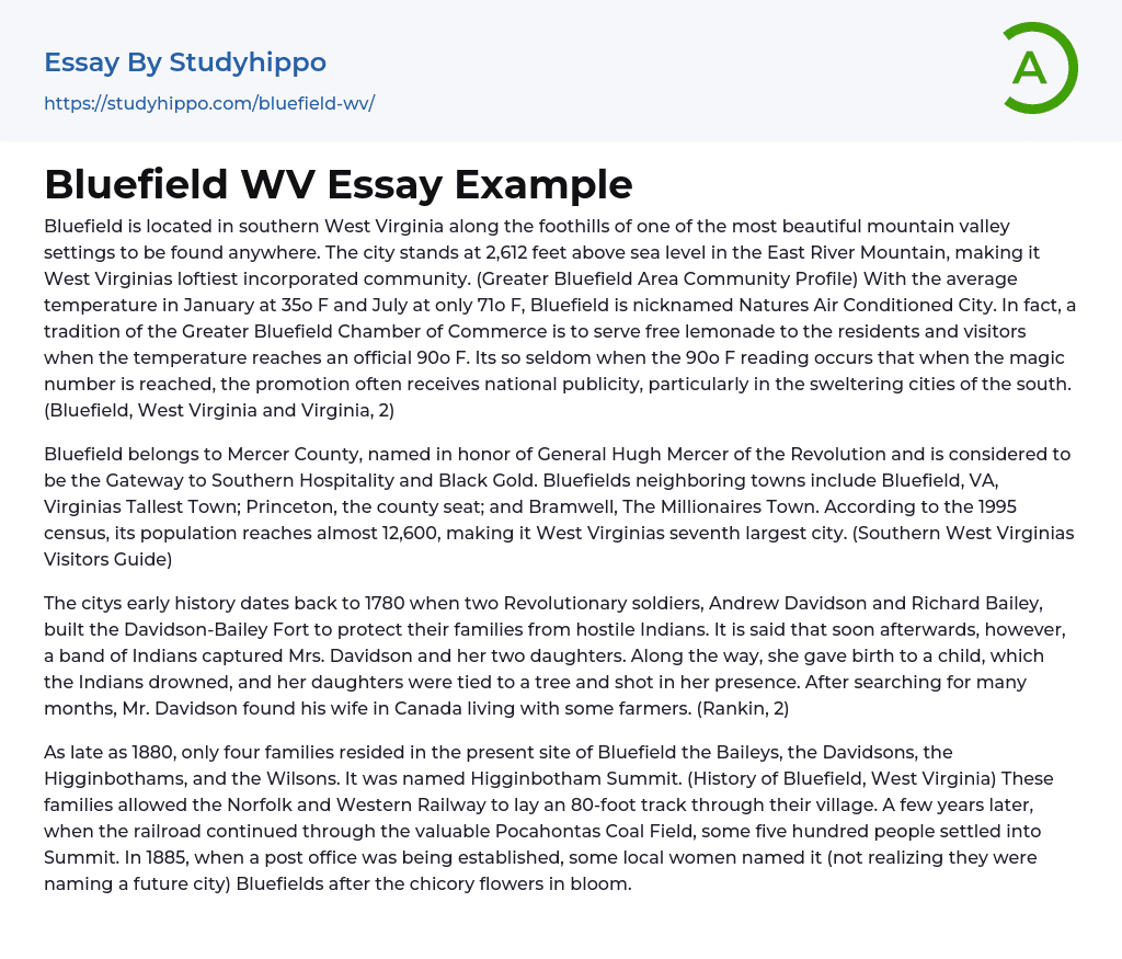 Bluefield WV Essay Example