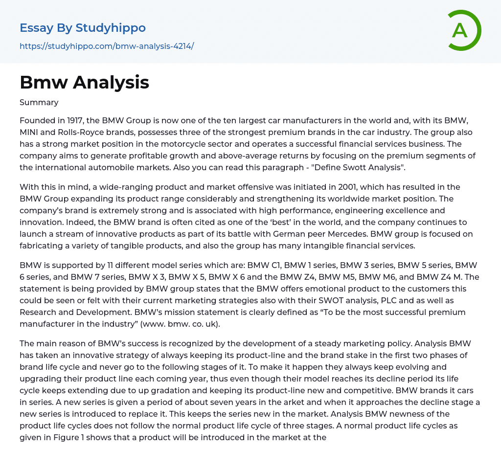 Bmw Analysis Essay Example