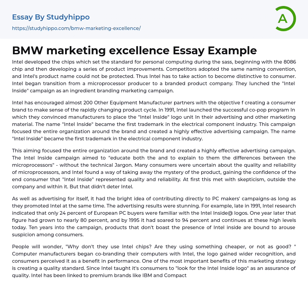 BMW marketing excellence Essay Example