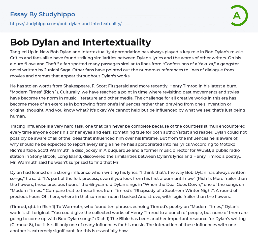 Bob Dylan and Intertextuality Essay Example