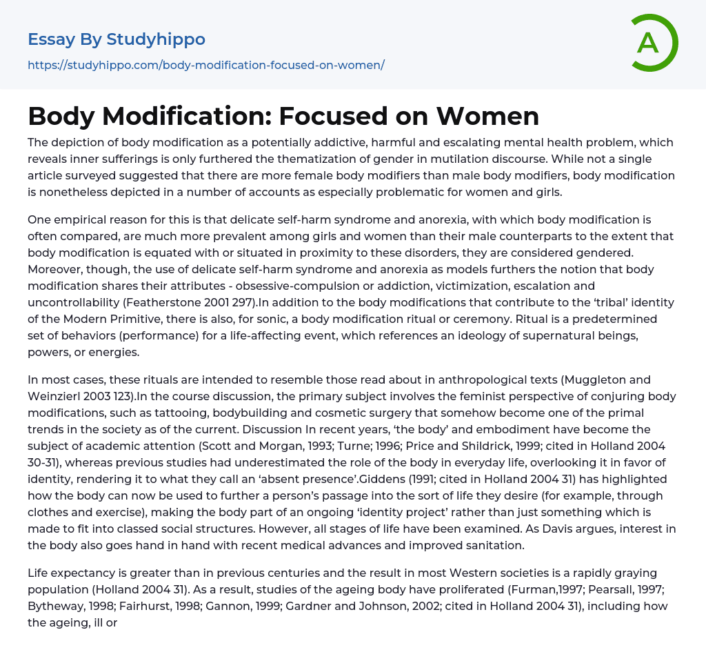 Body Modification: Focused on Women Essay Example