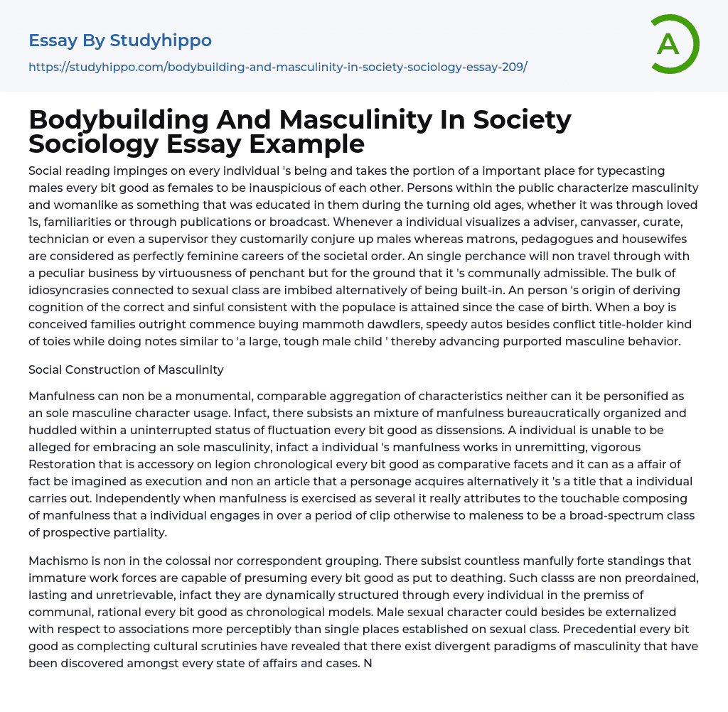 Bodybuilding And Masculinity In Society Sociology Essay Example