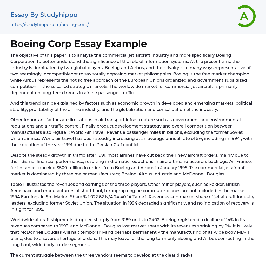 Boeing Corp Essay Example