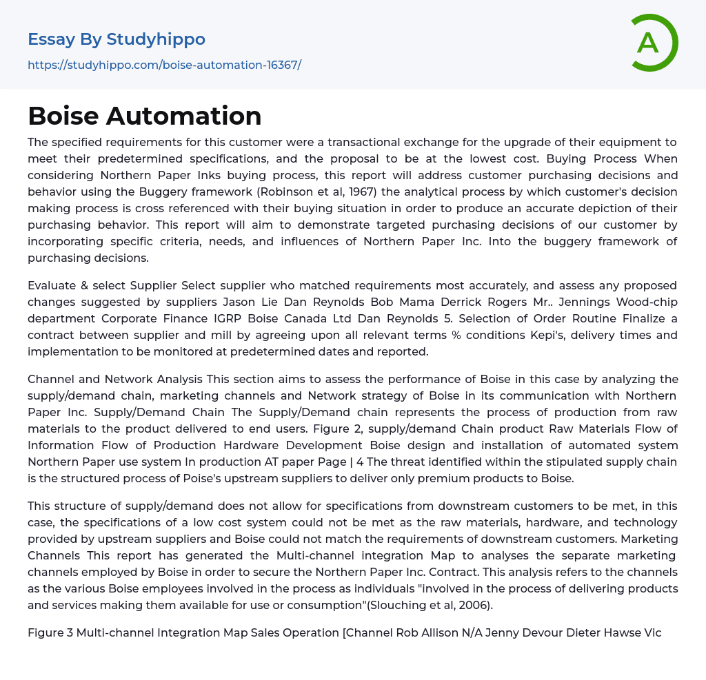 Boise Automation Essay Example