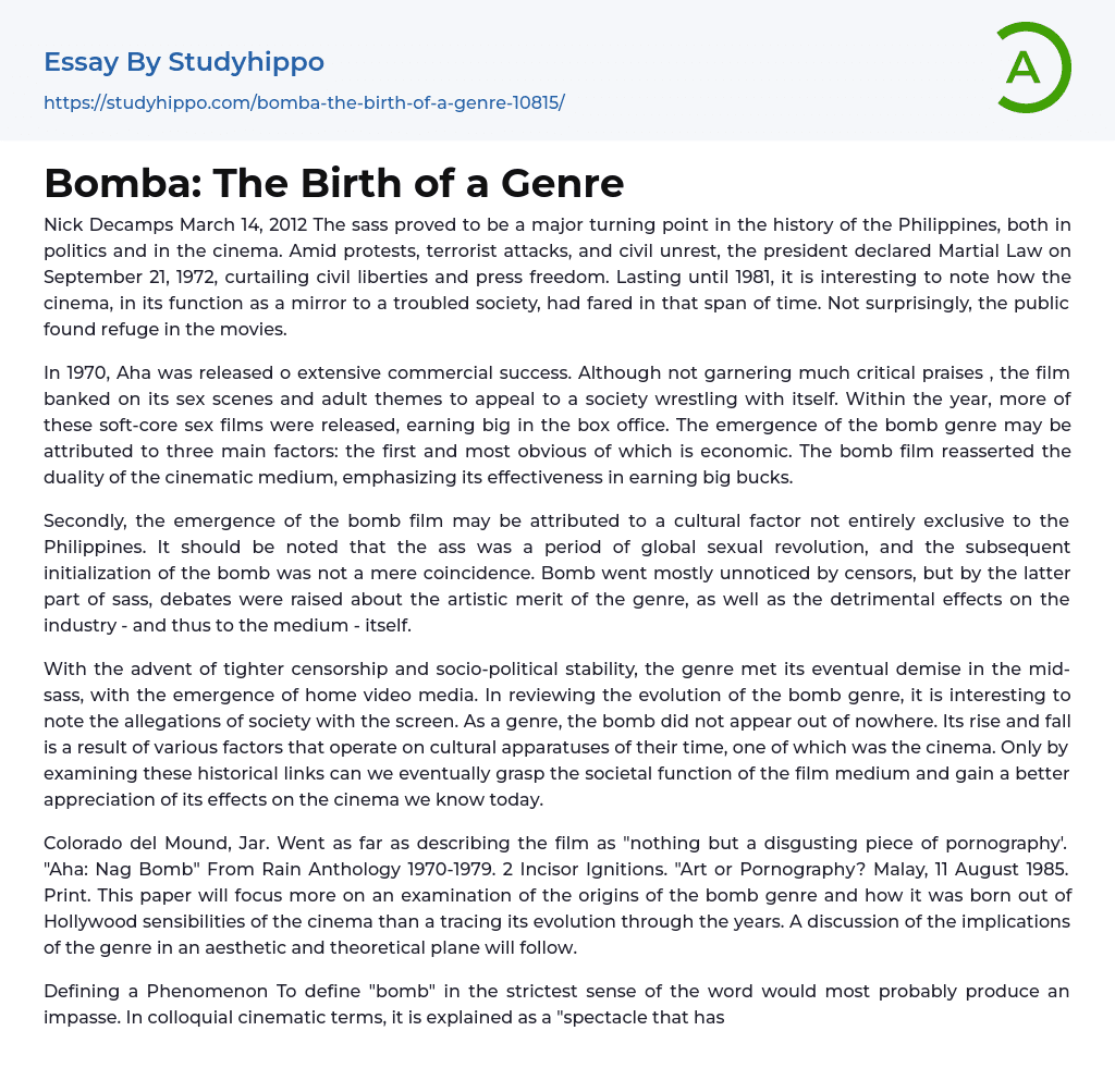 Bomba: The Birth of a Genre Essay Example