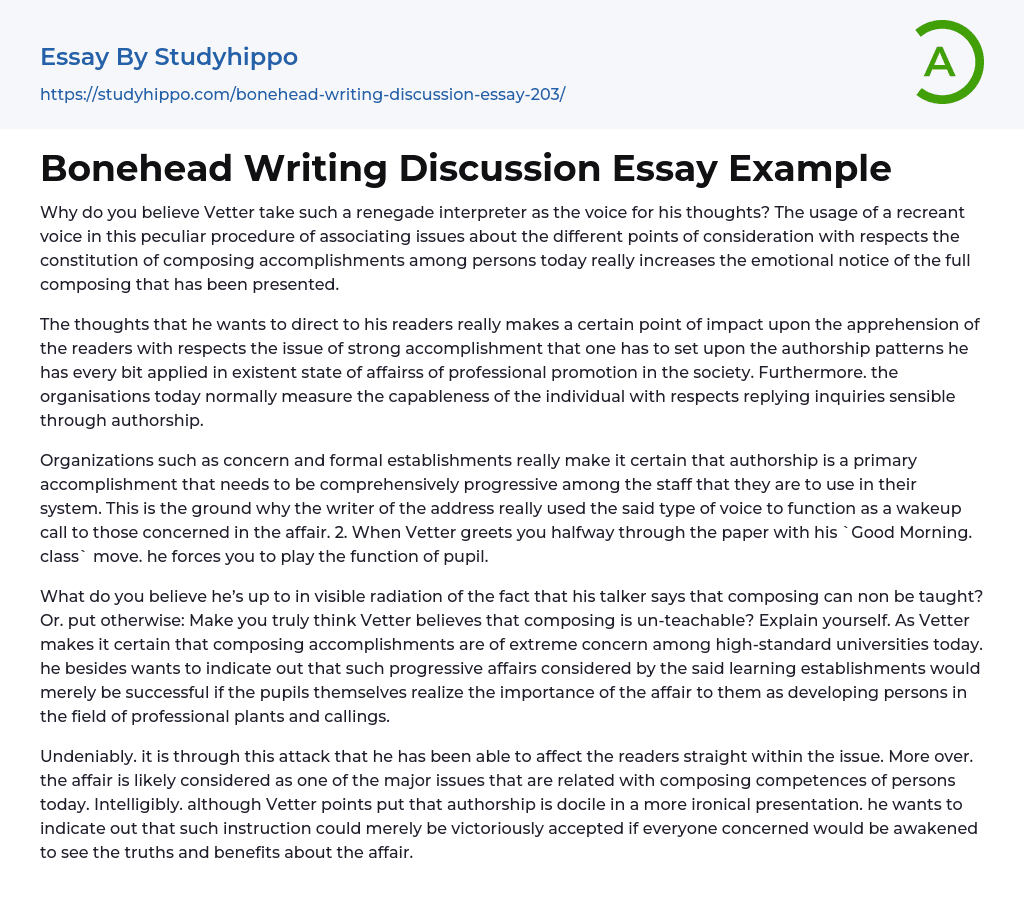 Bonehead Writing Discussion Essay Example