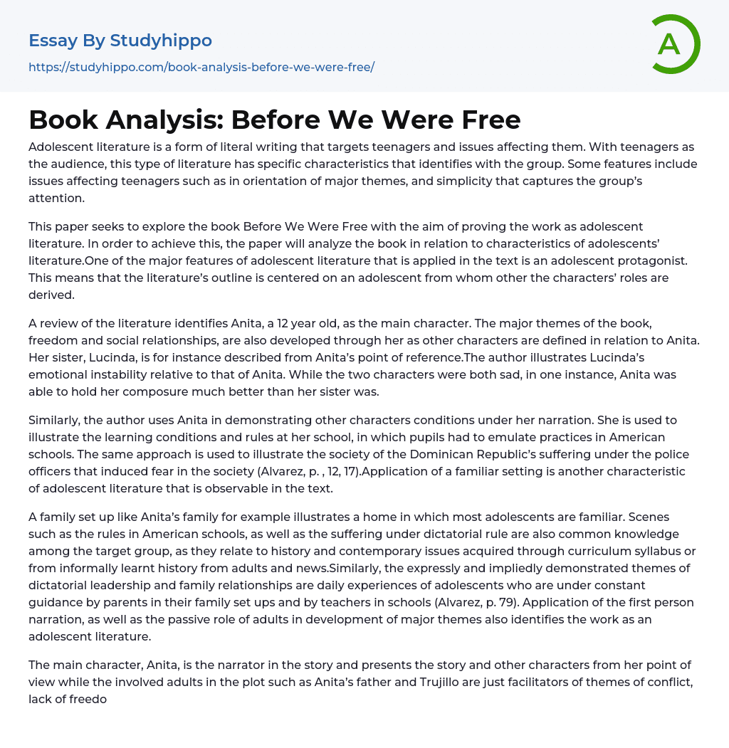 Book Analysis: Before We Were Free Essay Example