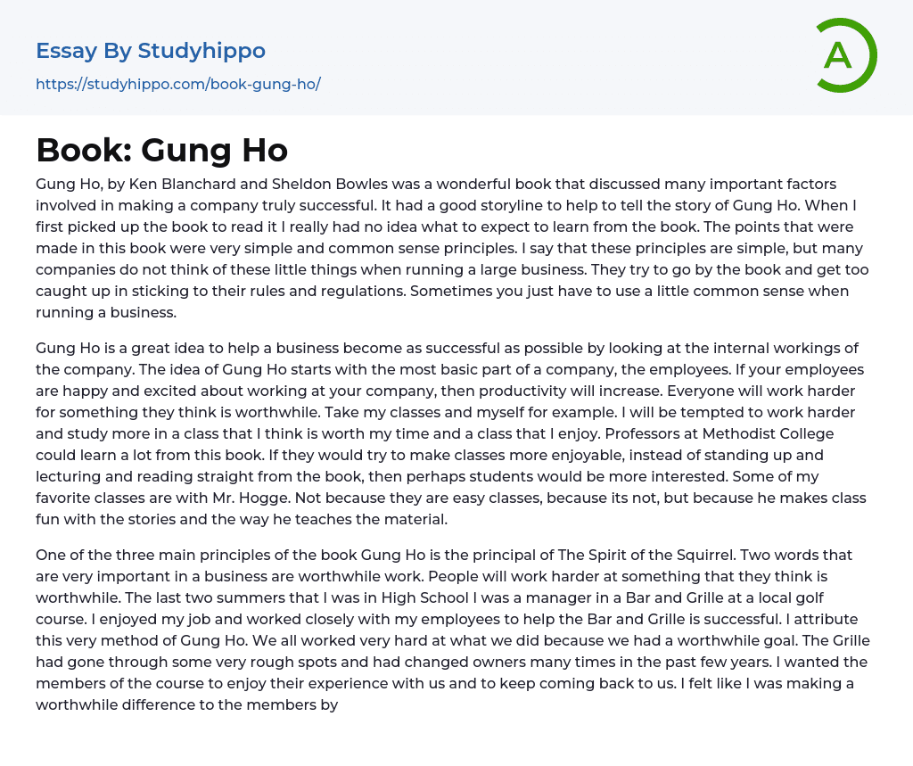 Book: Gung Ho Essay Example