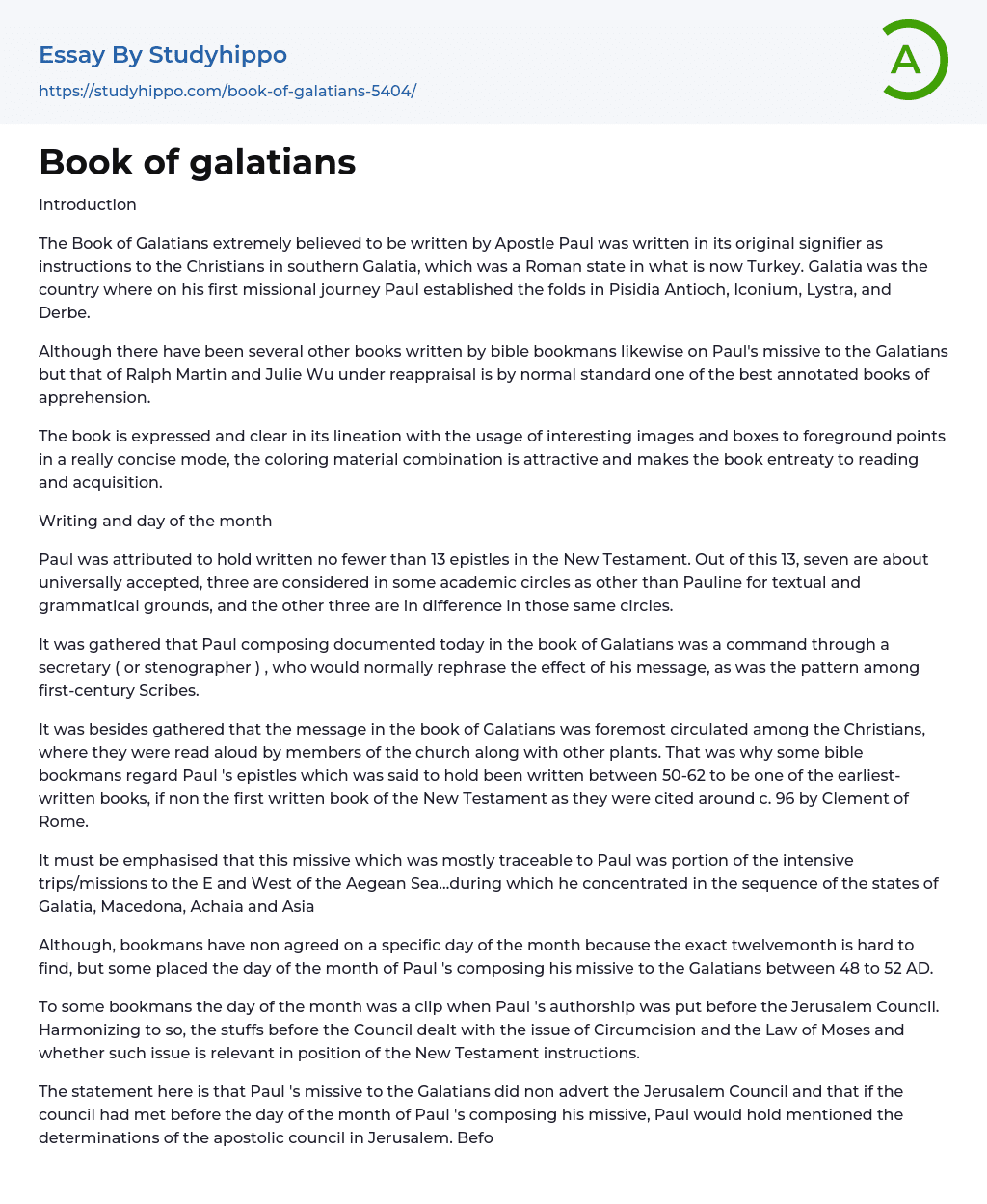 Book of galatians Essay Example