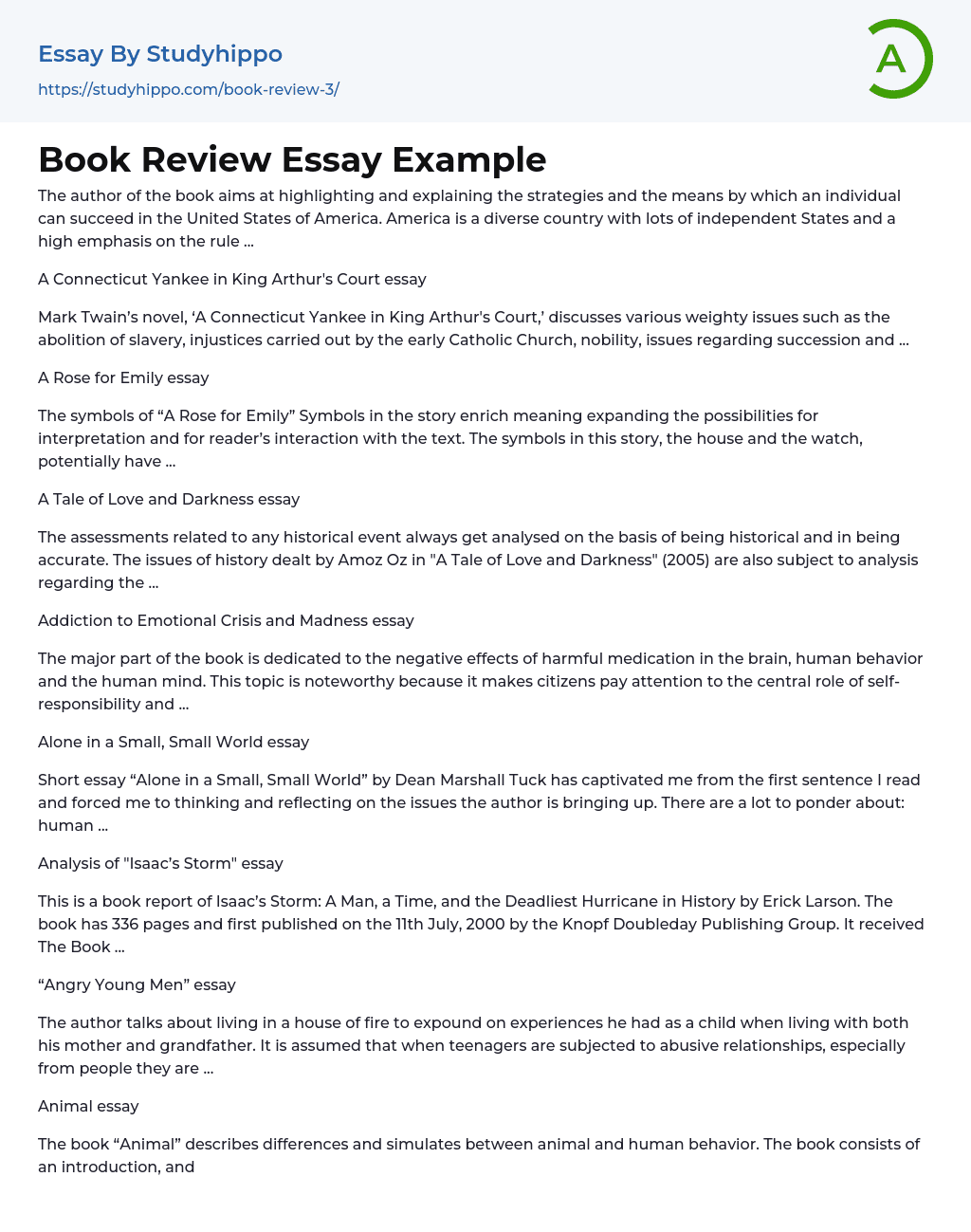Book Review Essay Example