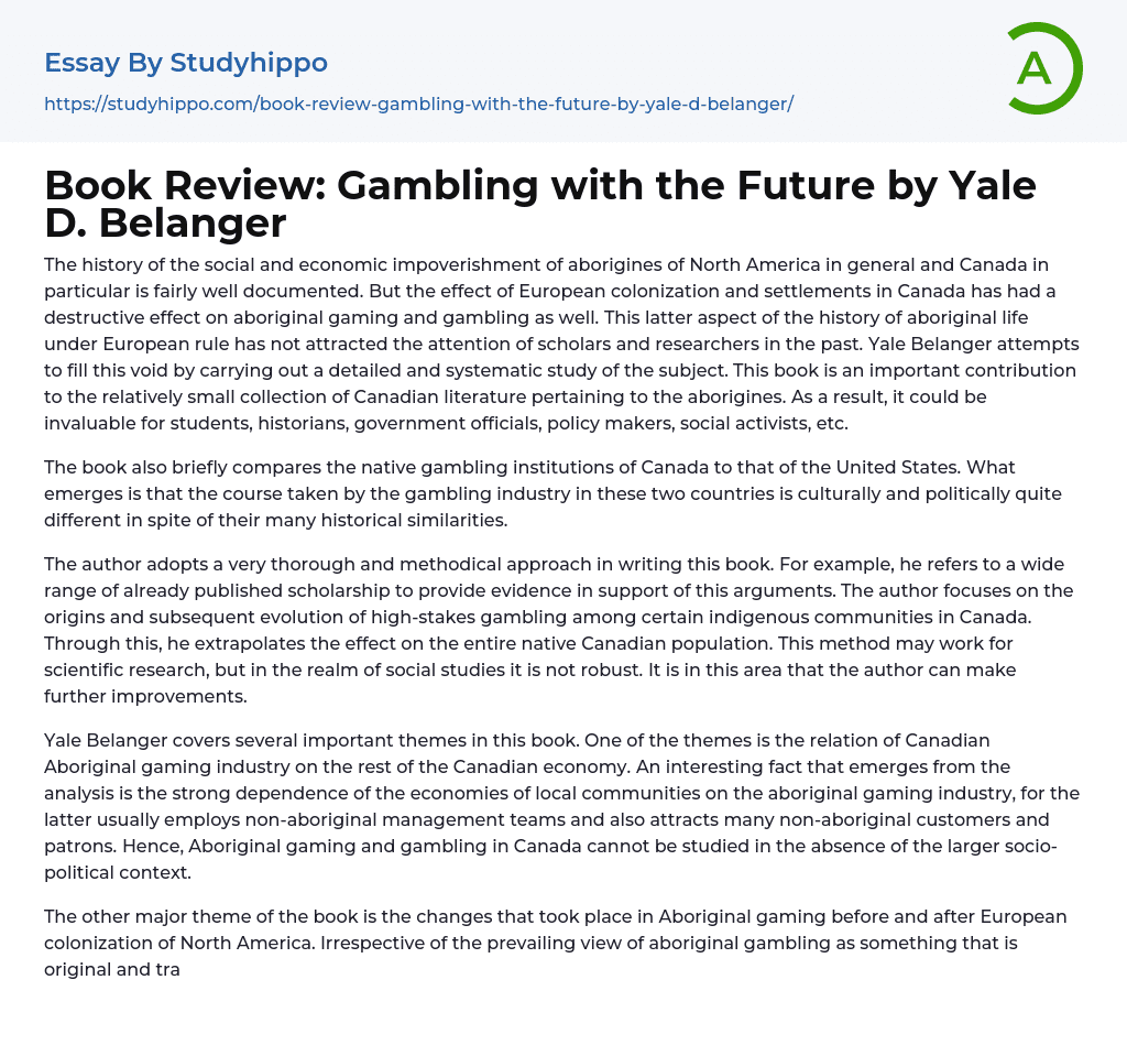 Book Review: Gambling with the Future by Yale D. Belanger Essay Example