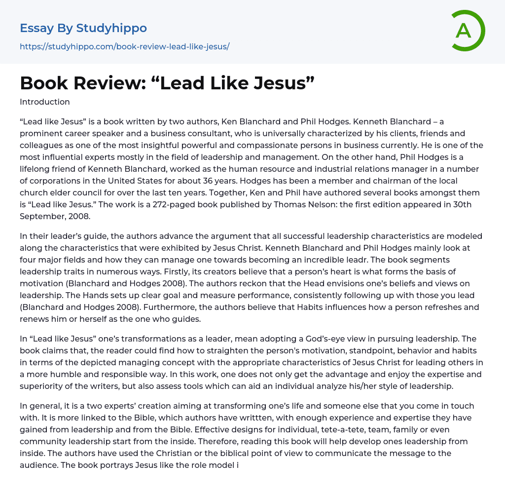 Book Review: “Lead Like Jesus” Essay Example
