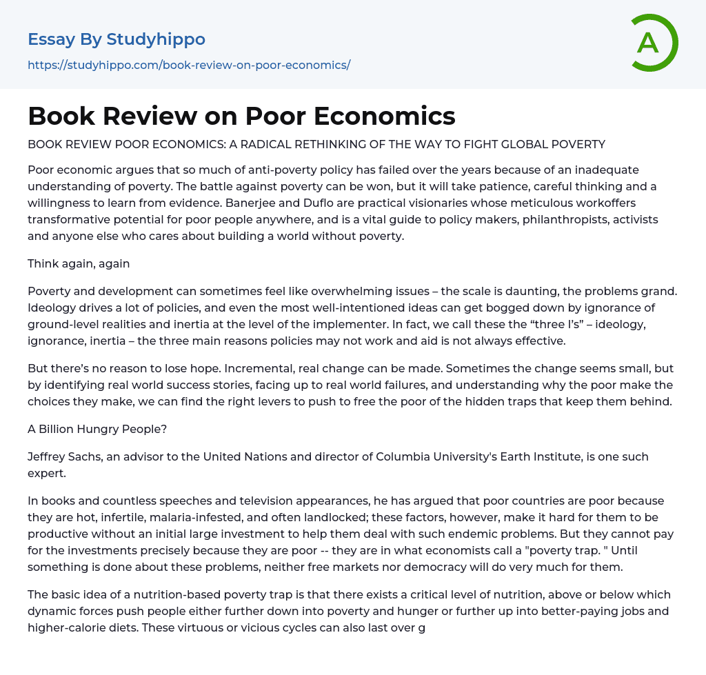 Book Review on Poor Economics Essay Example