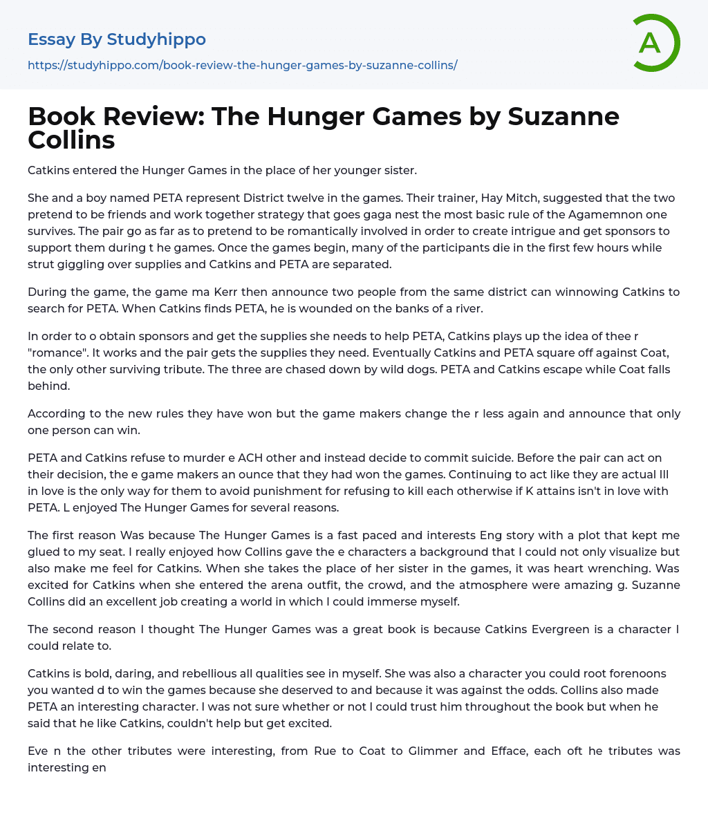 Book Review: The Hunger Games by Suzanne Collins Essay Example