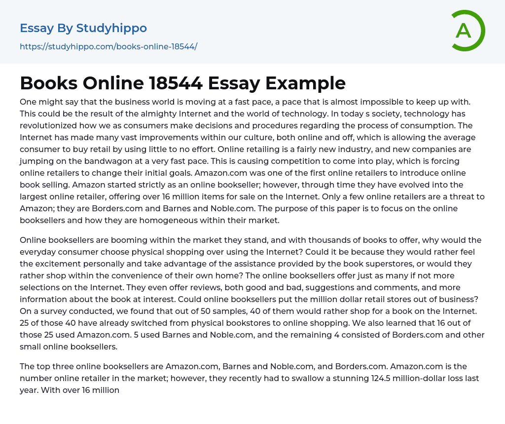 Books Online 18544 Essay Example