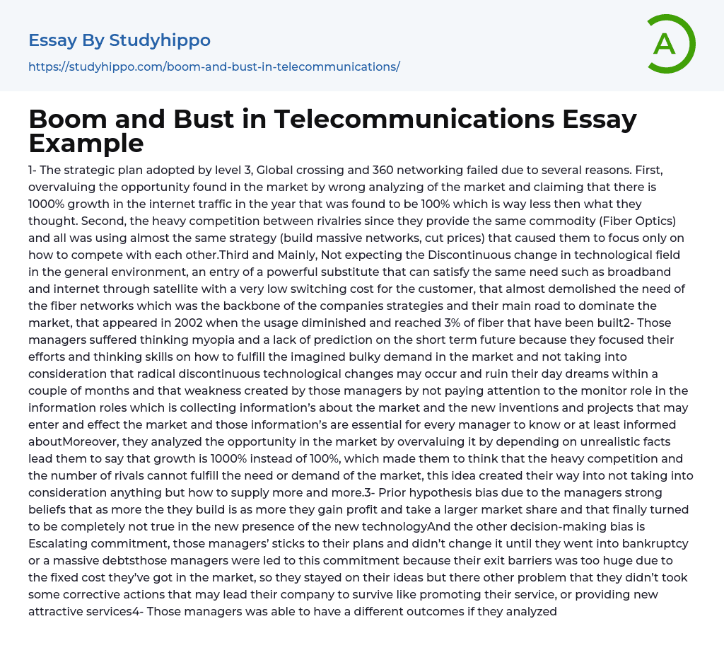 Boom and Bust in Telecommunications Essay Example