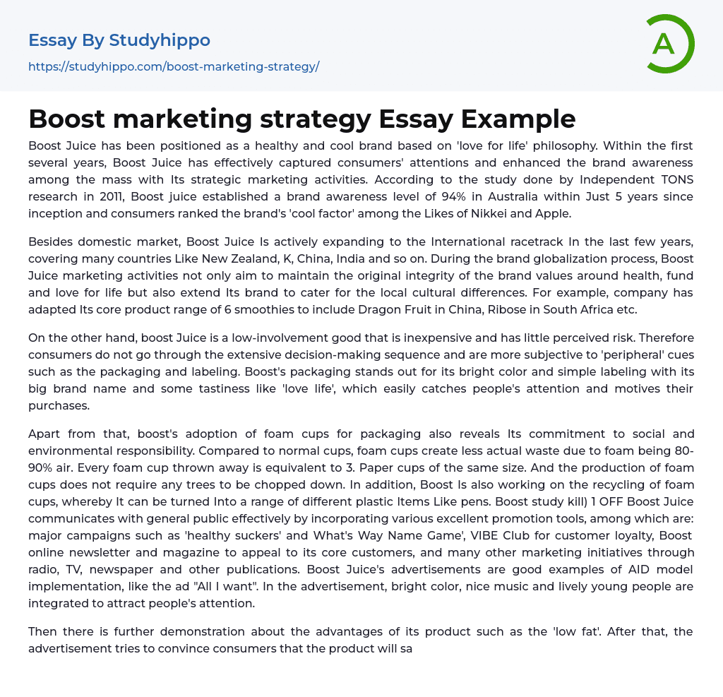 Boost marketing strategy Essay Example