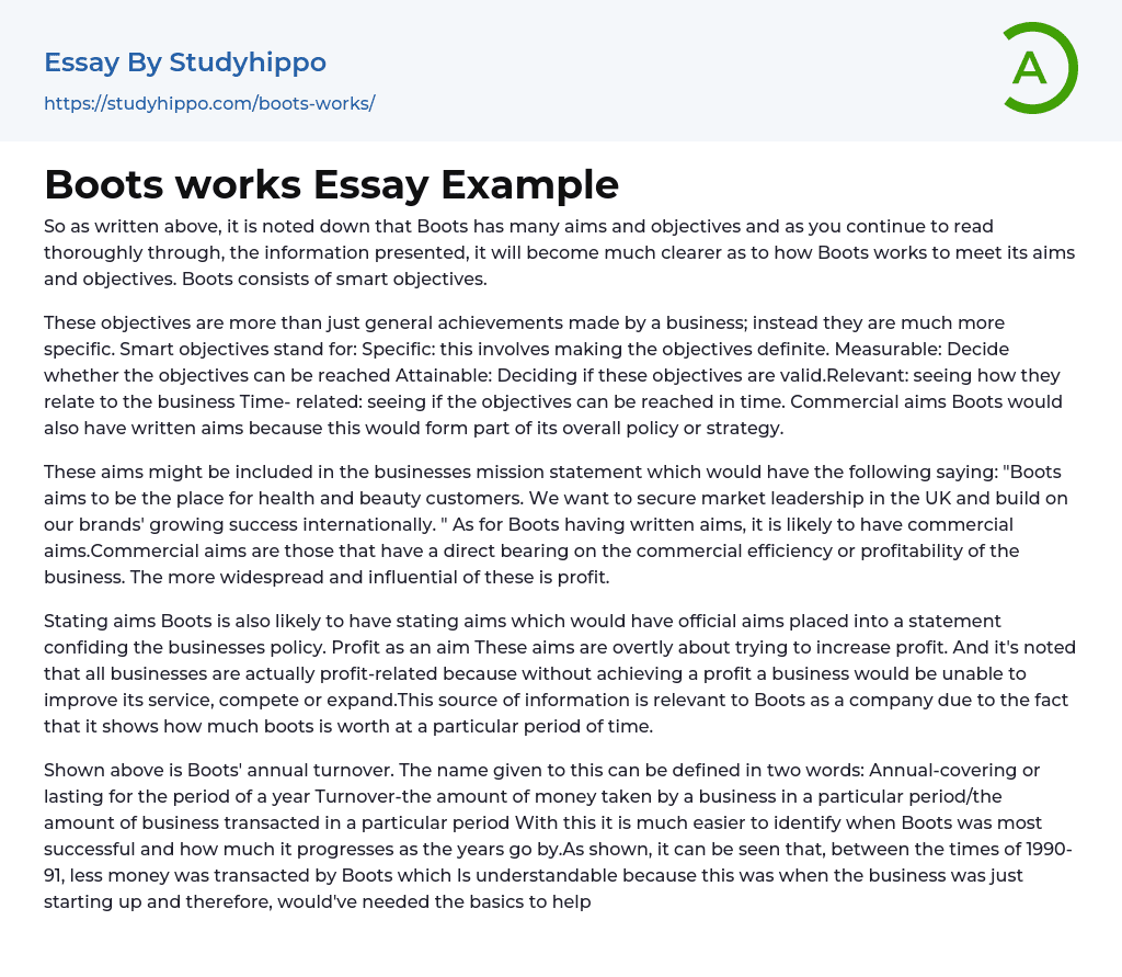 Boots works Essay Example