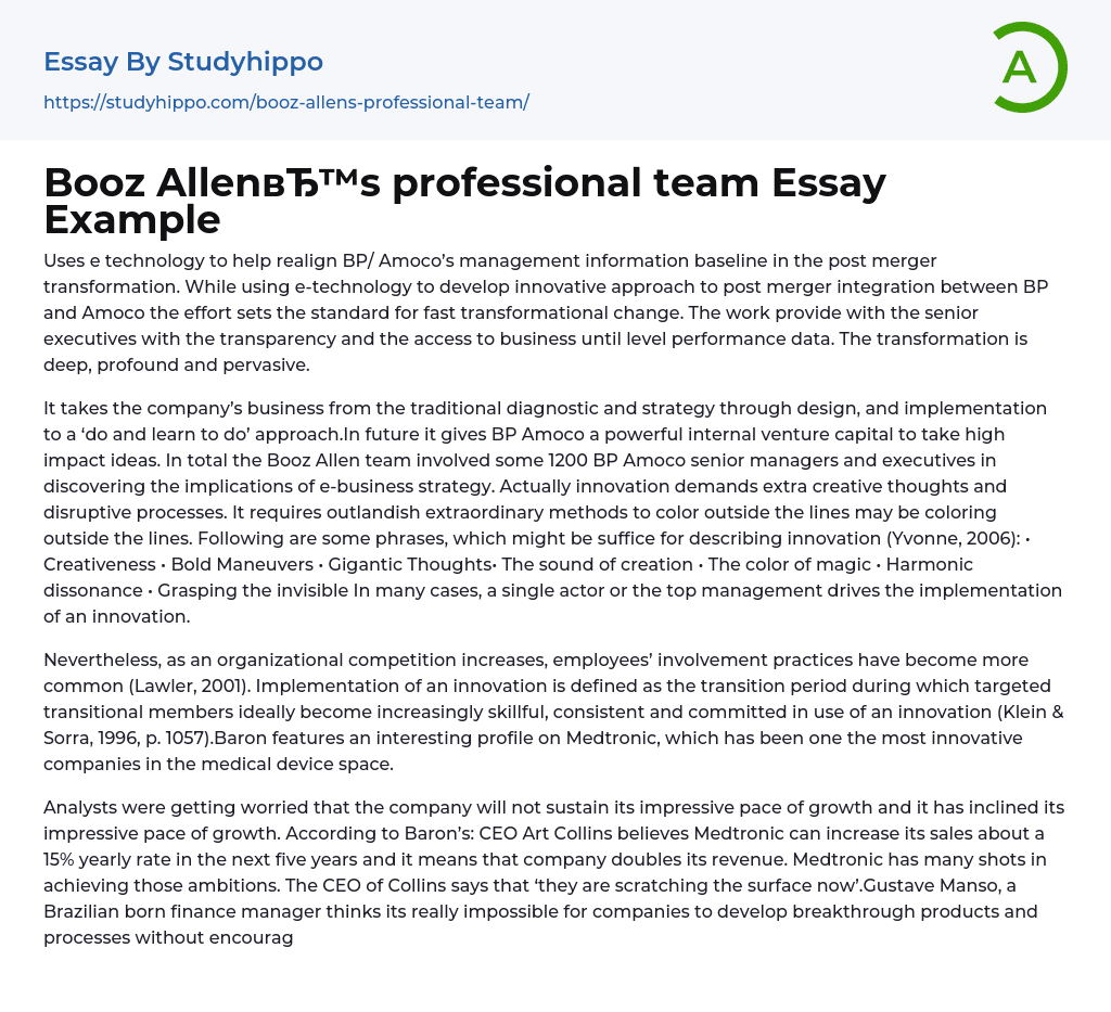 Booz Allen’s professional team Essay Example