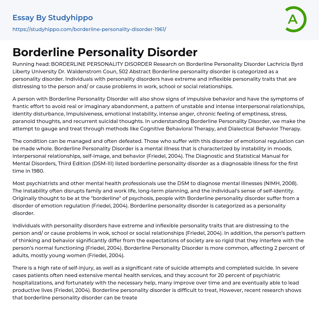 essay on borderline personality disorder