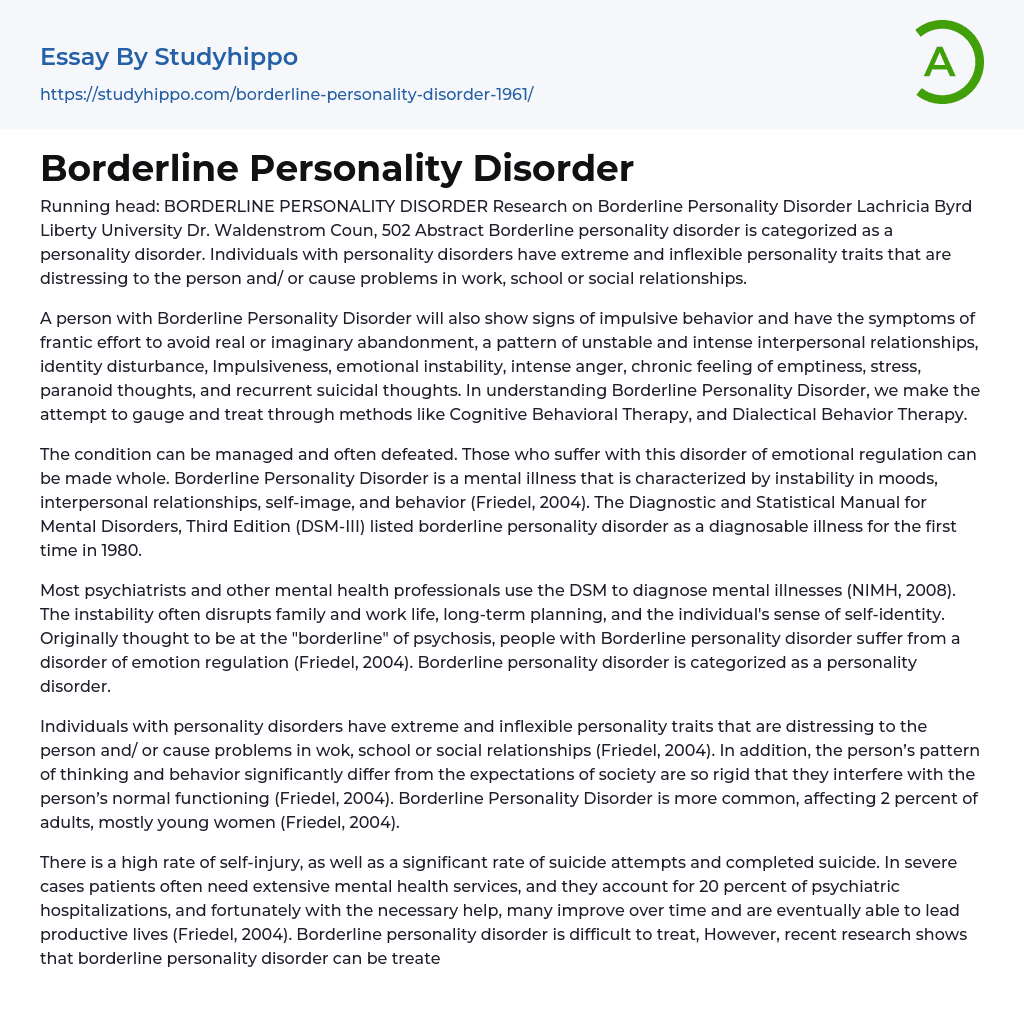 argumentative essay on borderline personality disorder