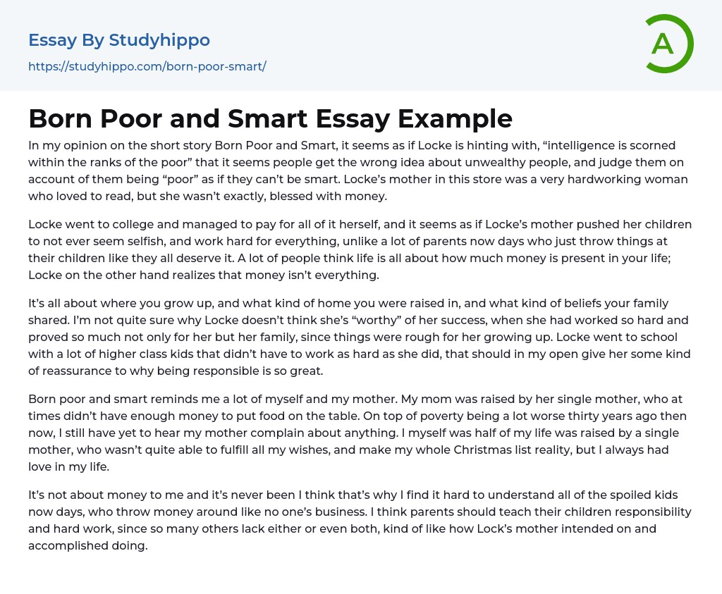 Born Poor and Smart Essay Example