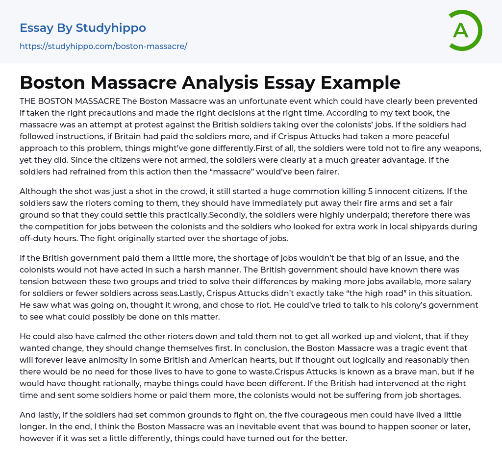 boston massacre essay body paragraph