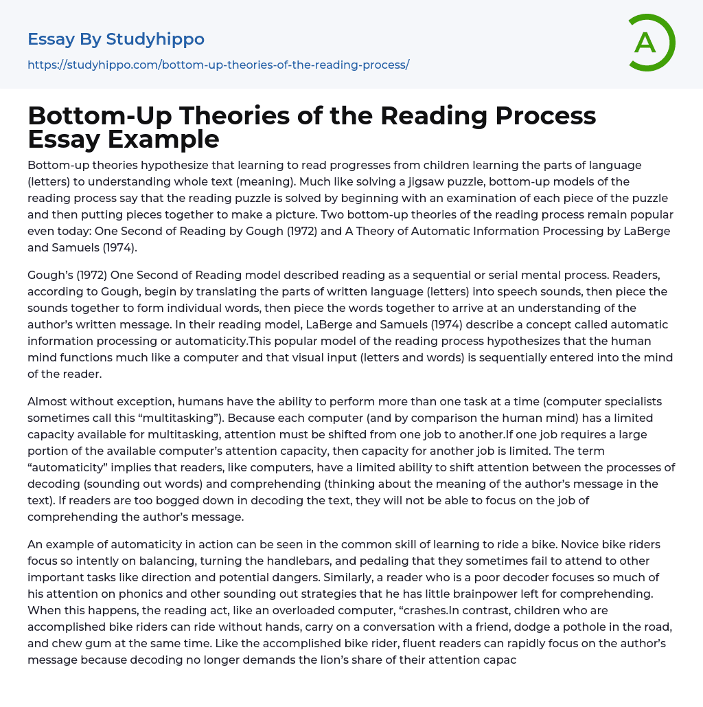 Bottom-Up Theories of the Reading Process Essay Example