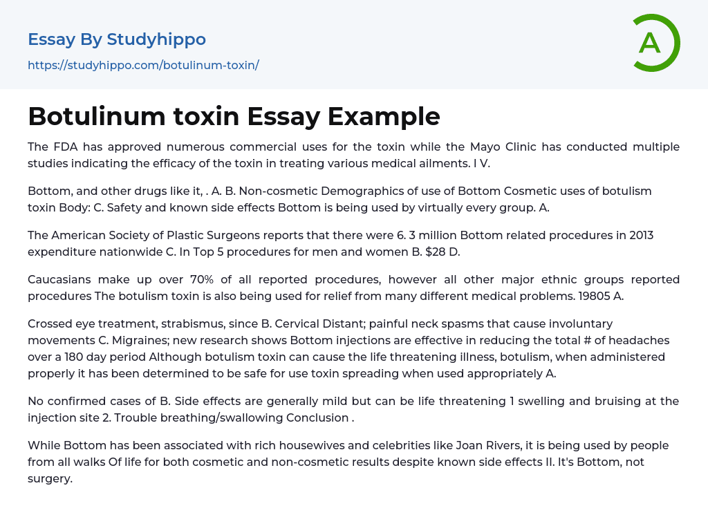 Botulinum toxin Essay Example
