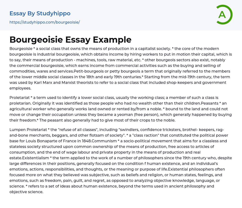 Bourgeoisie Essay Example