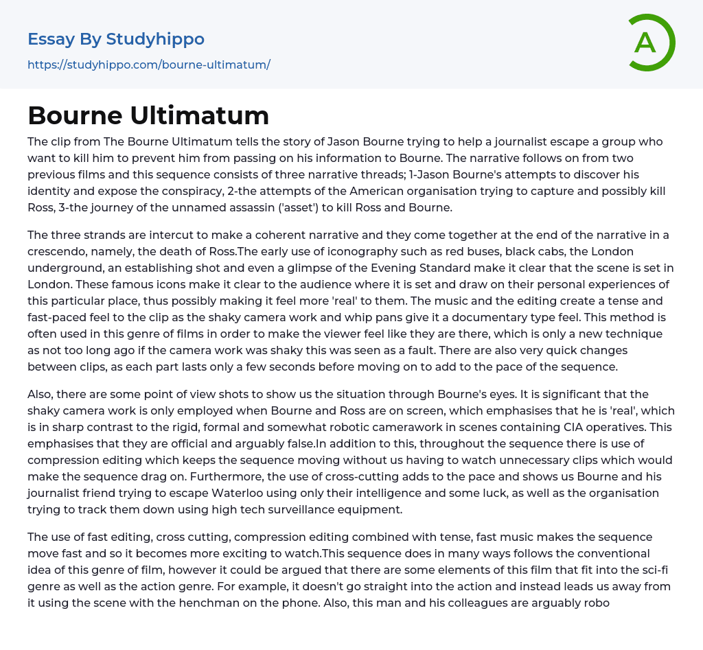 Bourne Ultimatum Essay Example