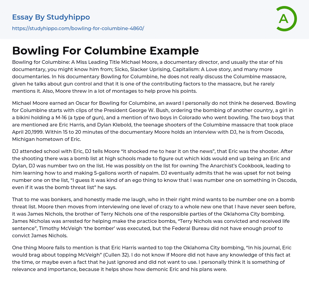 Bowling For Columbine Example Essay Example
