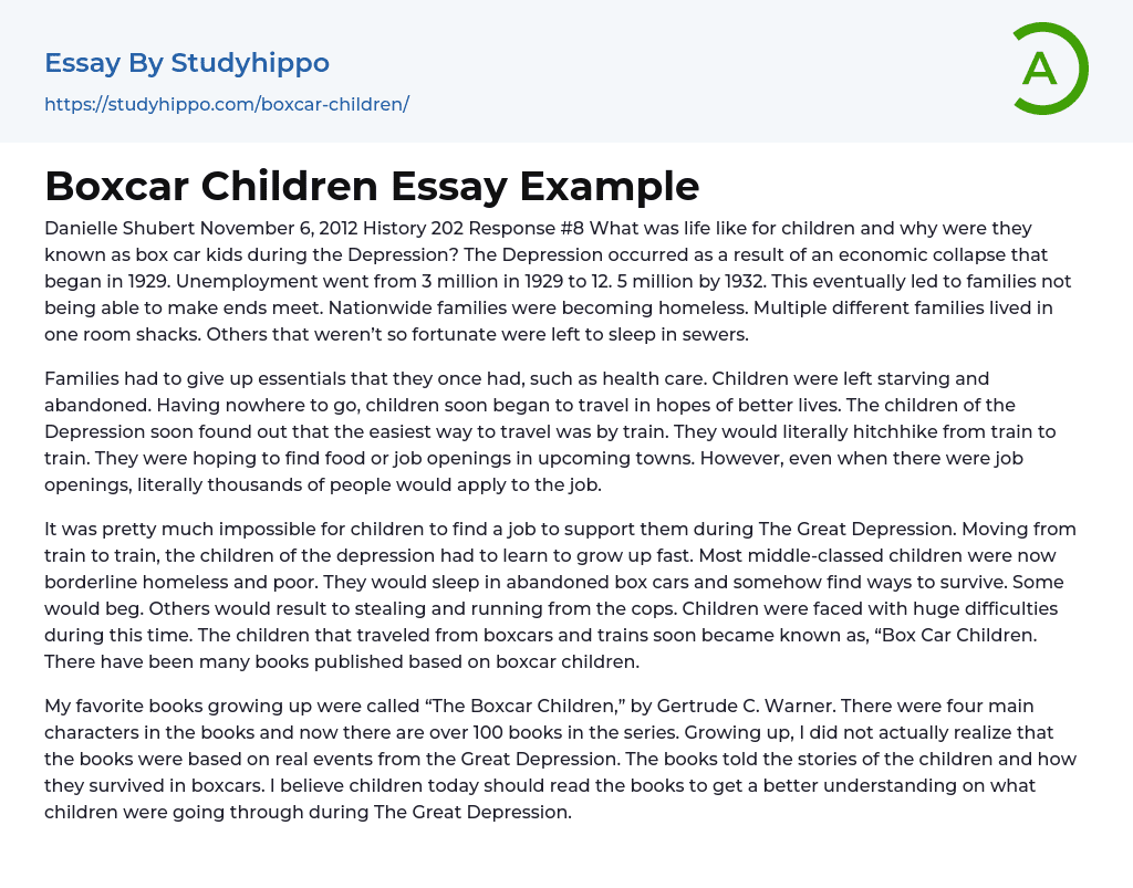 Boxcar Children Essay Example